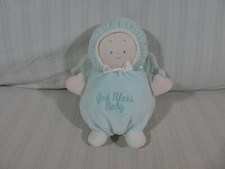 Vintage Gund Baby God Bless Baby Angel Rattle Green/Blue Plush 7" V3
