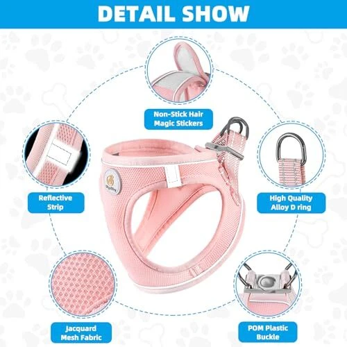 Dog Harness with Leash Set, Step S(10.5-12"NeckGirth ,13.5-16"ChestGirth) Pink
