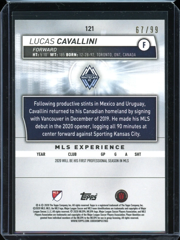 2020 Topps "mls" LUCAS CAVALLINI rookie rc NUMBERED #/99 - Image 2 of 2