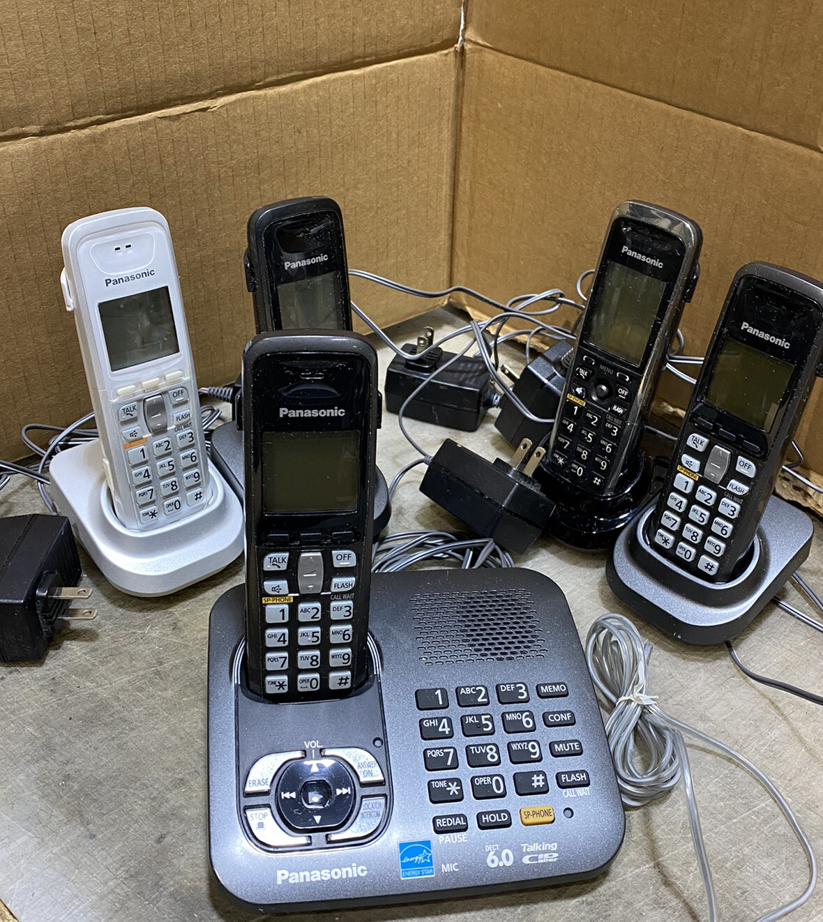 Panasonic Cordless Phones 5 Handsets w/ Base Units and Chargers Model