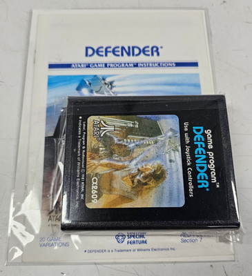 Atari Defender Video Game Cartridge With Manual