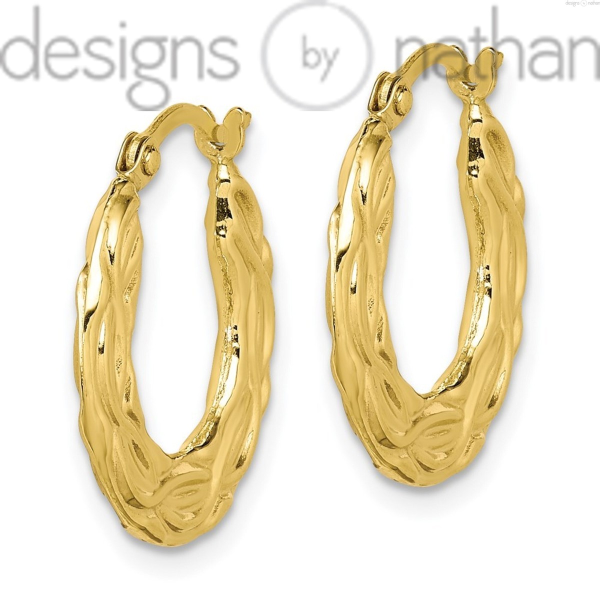 Designs by Nathan 10k Yellow Gold Embossed Hoop Earrings x