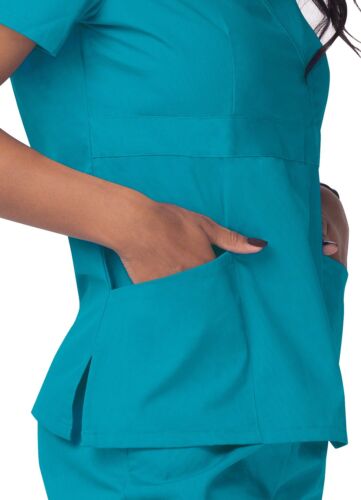 Sivvan Uniformi Donna Finto Avvolgente Infermiera Medico Scrub Top Vestibilità Crossover Semi-V - Foto 19 di 112