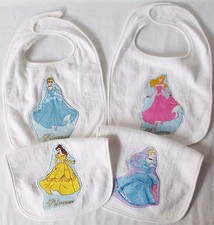 Cute Baby Bibs Princesses-White Trim-Set of 4-Custom by Pizazz Creations-New