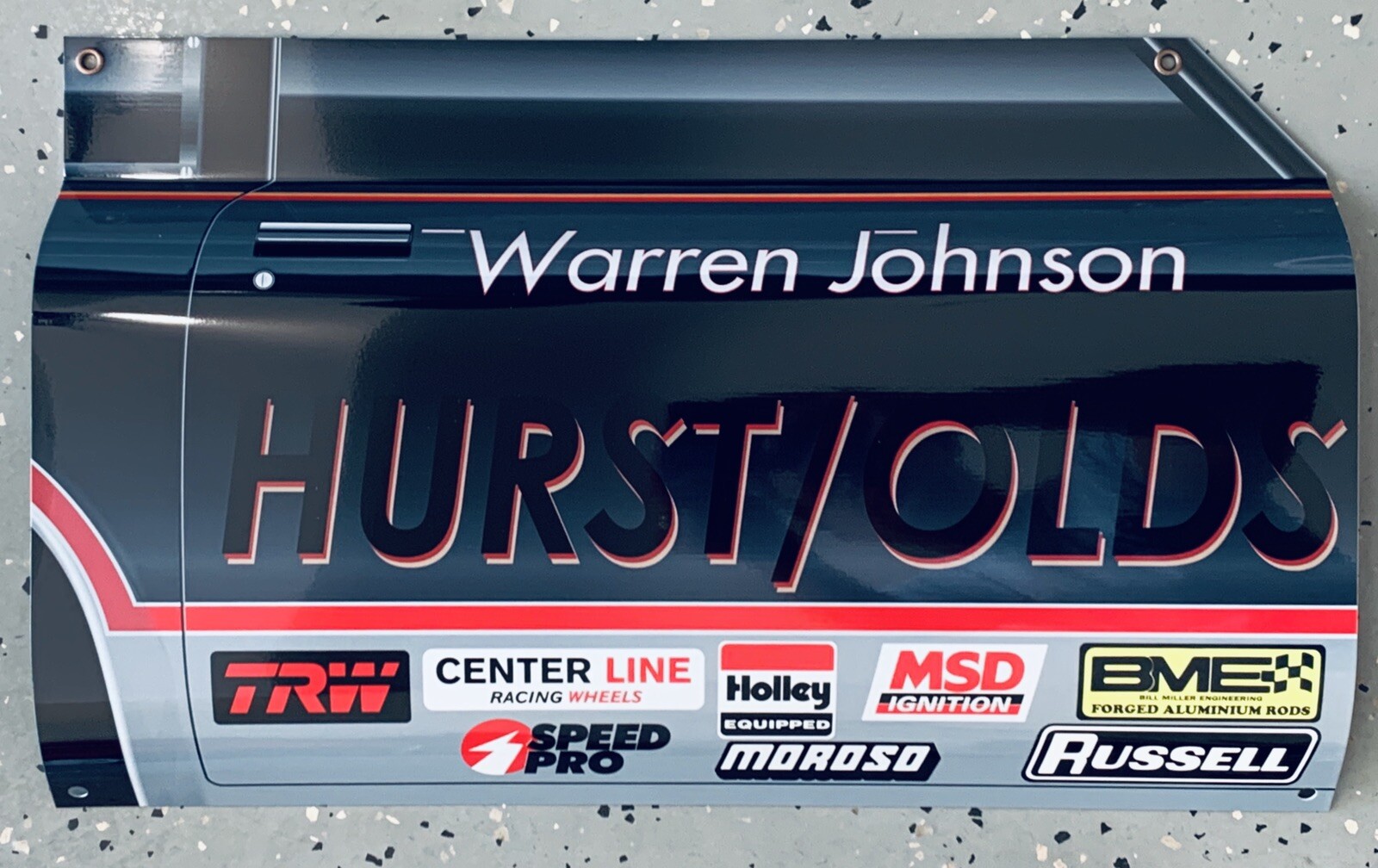 WOW! HURST/OLDS Warren Johnson RACE CAR DRAG RACING Door Curved Sign ...
