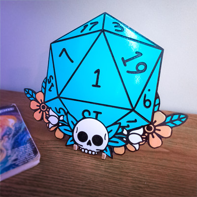 Engraved DND Dice Flower and Skull Roleplaying Wall Art Decor