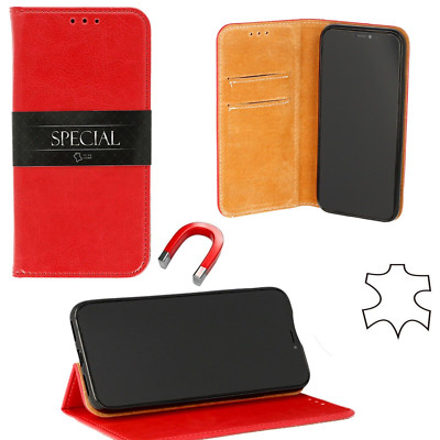 ^ Huawei Honor 7C Echt Leder Book Flip Case Handy Buch Tasche Schutz Hülle ROT