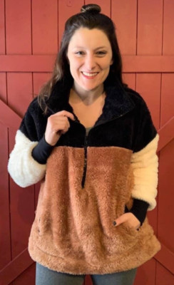 NWT LuLaRoe PLUS SZ 2XL Nancy HalfZip Pullover Sweater Fuzzy COLORBLOCK Pockets