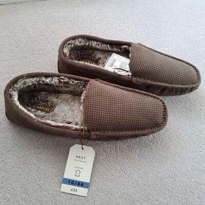 Footwear Next Mens Slippers Size 10 NEXT Mens Brown Suede Faux Fur