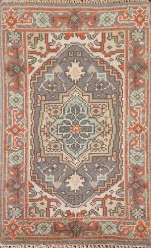 Geometric Traditional Heriz Serapi Gray Small Rug 2'x3' Wool Hand-made Foyer Rug