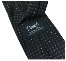 Men's lined tie DRAKE'S LONDON blue pattern cm 147x8 MADE IN ENGLAND