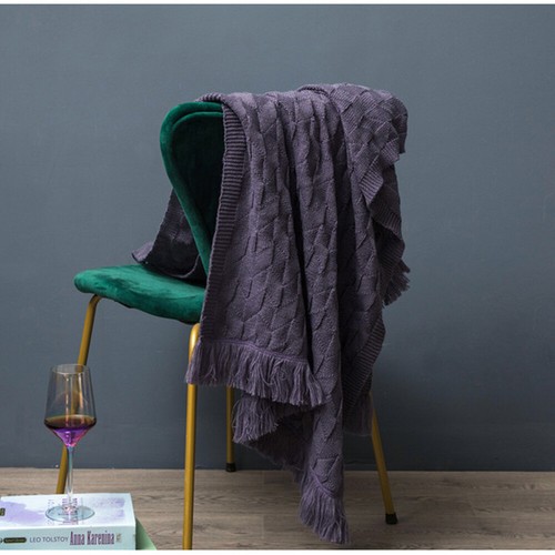 Soft Knitted Throw Thread Sofa Plain Blanket Bed Towel Office Tassel Blankets - Picture 21 of 71