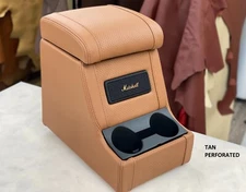 LUCARI TAN PERF ARM REST CUBBY BOX + MARSHALL SPEAKER FITS LAND ROVER DEFENDER