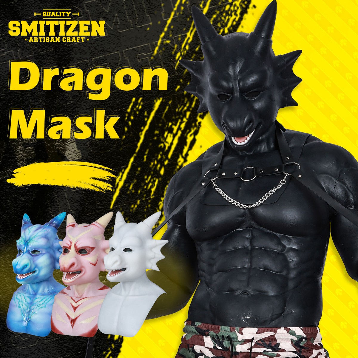 【最終】 Smitizen シリコンマスク Smitizen Silicone White Dragon Mask Monster Full Cover Headwear