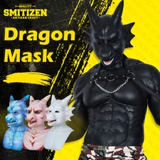 Smitizen Realistic Silicone Black Monster Head Dragon Mask Pup Play for Cosplay