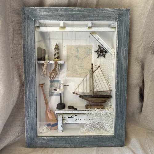 12” x 18” x 4”Maritime Shadow Box Nautical Knots Sailboat Framed Wall ...