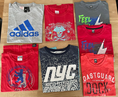 Set aus 7 T-Shirts für Jungen in Gr. 152, Adidas, Trigema, H & M, 2 x Berlin