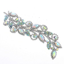 New Silver Metal AB Rhinestone Crystal Hair Comb H3699-SAB