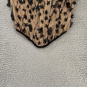 Micas Corset Top Womens Small Beige Black 3D Floral Mesh Strapless Bustier Tan