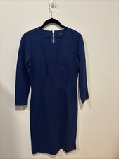 J. Crew Blue Structured Knit Zip Dress Size 4 Sheath 3/4 Sleeve Work Career Blu