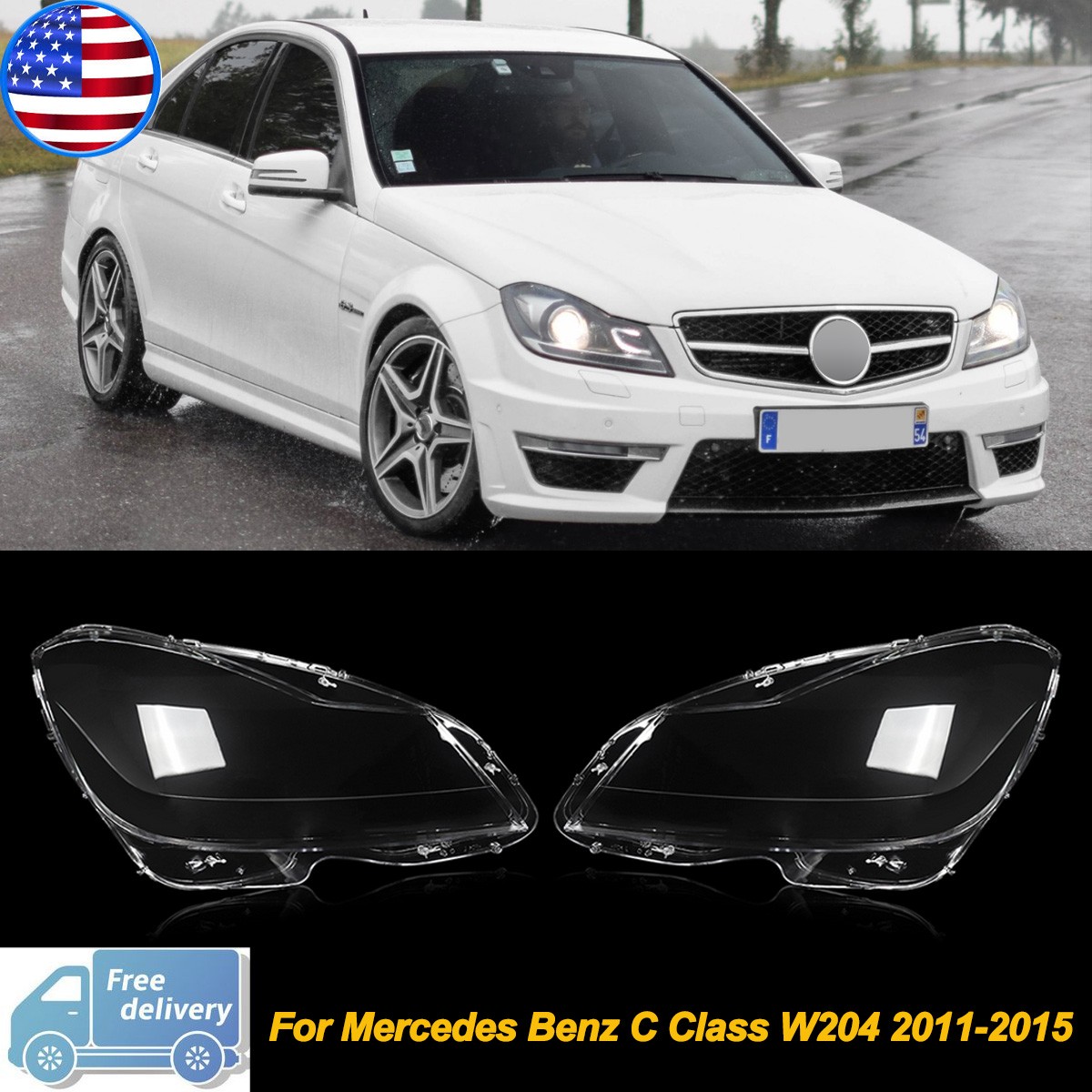 Pair Headlight Lampshade Lens Cover For Mercedes Benz C Class W204 2011-2013 L&R