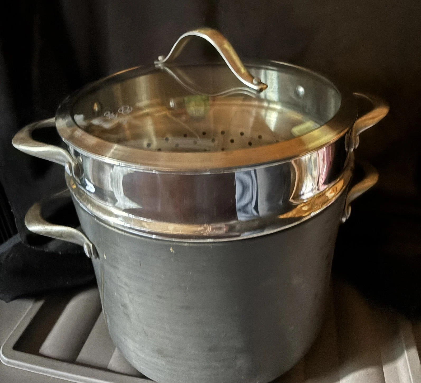 Calphalon 8QT three piece pasta pot with steamer basket