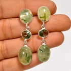Prehnite Green Amethyst Gemstone 925 Silver Handmade Earrings 1.7" ARE-6650