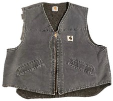 Vtg Carhartt V26 BLK Black Canvas Sherpa Lined Vest Full Zip Men's XL Reg VGC!