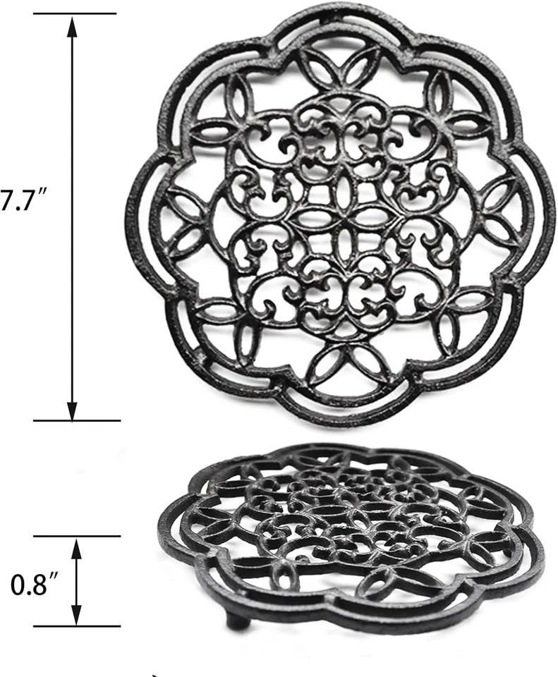 2 Pack 8In round Cast Iron Trivets for Hot Pots and Pans, Rustproof Metal Holder - Image 2 of 4