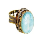 Gemstone Larimar Cocktail Ring 925 Sterling Silver Gold Plated Valentine Jewelry
