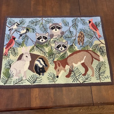 Claire Murray Hooked Wool Rug Forest Creatures 25”x35” Maine Woods