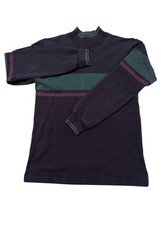 Vintage L.L. Bean Mock Neck Shirt Small Made in USA 90s Colorblock Cotton Navy