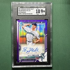 2021 Bowman Draft Purple Chrome Refractor 80/250 Bryce Miller SGC 9 MT Auto