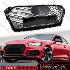 Glossy Black Honeycomb Front Bumper Grille for Audi A5 S5 B9 2017-2019 RS5 Style