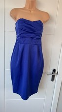 Boohoo Cobalt Blue Bandeau Bodycon Party Cocktail Mini Dress S UK 8 B64