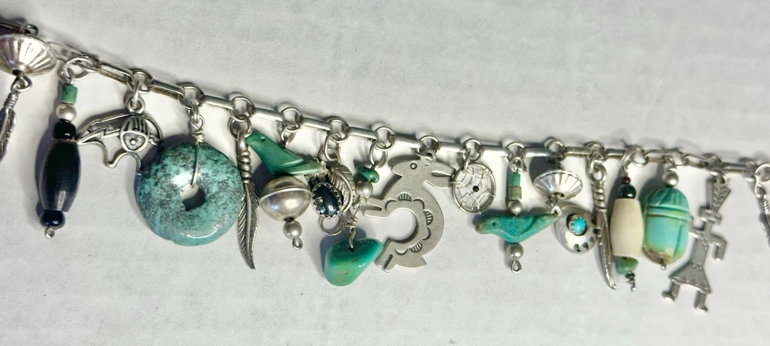 Vintage Solid Sterling Native  American Charm Bracelet