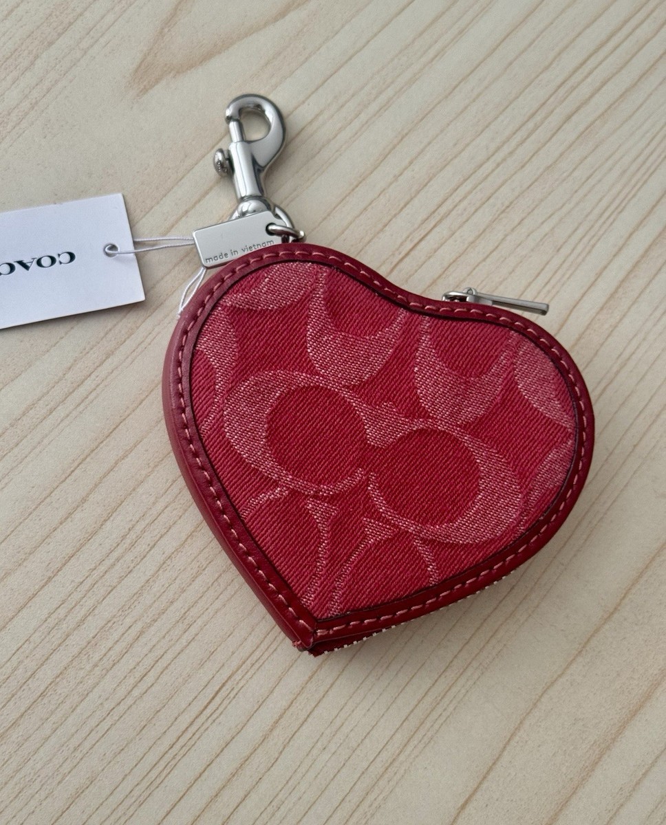 NWT COACH Heart Bag Charm In Signature Denim CDC91 In True Red | eBay