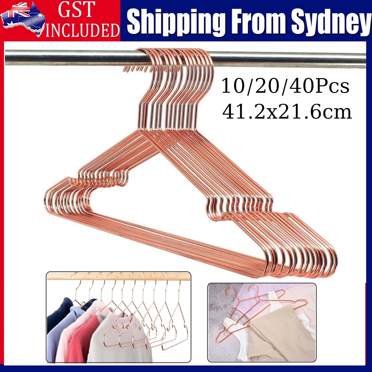 Adult Clothes Hangers Rose Gold Shiny Metal Wire Coat Suit Hangers 10/30/40PCS
