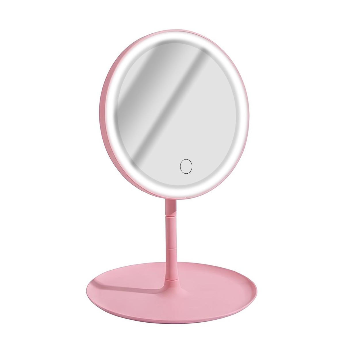 Miroir rond LED rose Avizar idéal pour coiffeuse compacte et pose de soins du visage