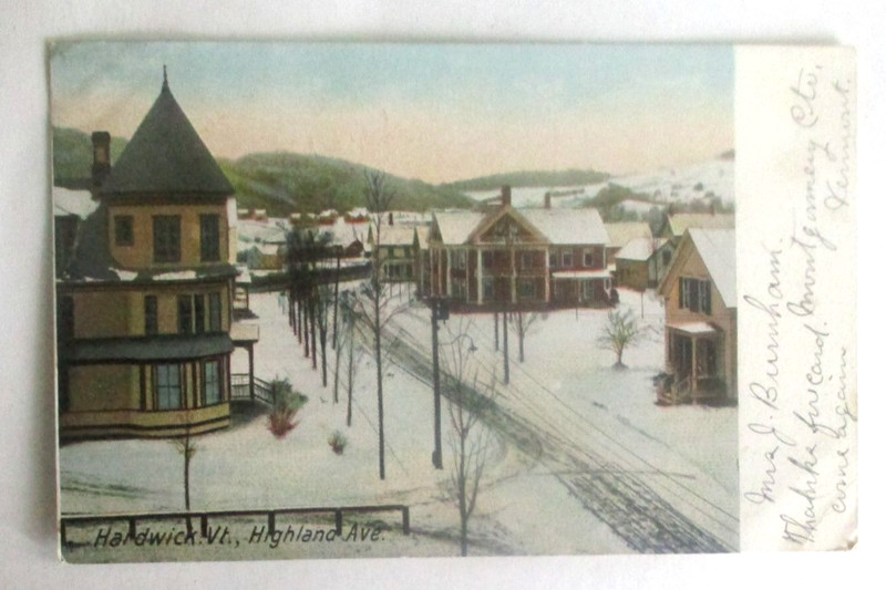 Vintage 1900s prelinen postcard of HARDWICK, VT.  Highland Ave.