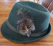 Forest Green Decorated Felt Feather Hat - Small FEDORA