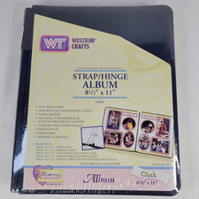 1999 Westrim Crafts 8.5" x 11" Strap Hinge Photo Album Cloth Navy Blue Scrapbook