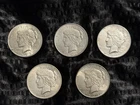 PEACE SILVER DOLLAR LOT 1/4 ROLL OF 5 COINS 1926-1935 PDS BEAUTIFUL TONED VF-AU