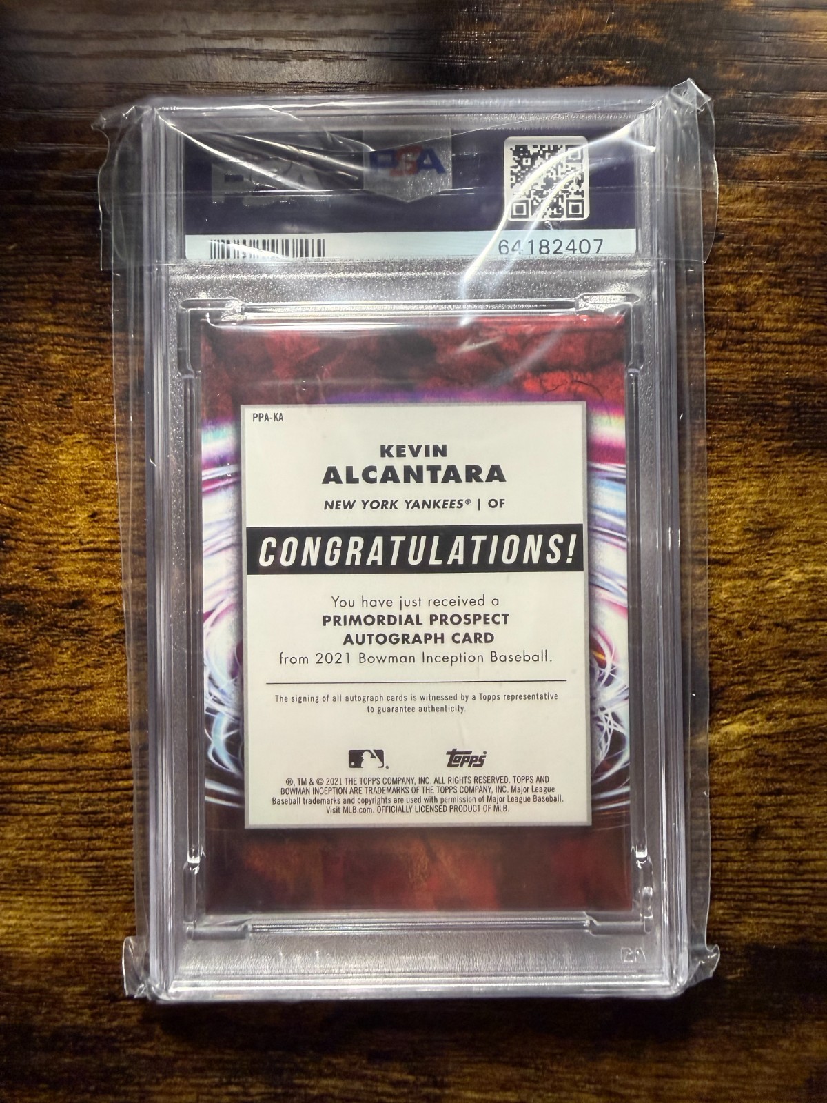 2021 BOWMAN INCEPTION KEVIN ALCANTARA AUTO ROOKIE ORANGE FOIL /25 PSA 9 view 2