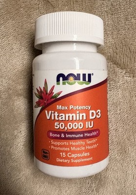 NOW Foods Vitamin D3 50,000 IU 15 Capsules Max Potency EXP 6/27