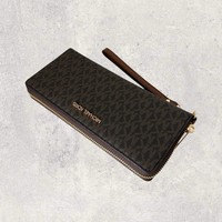 Michael Kors MK Portemonnaie Portmonee GeldböRse Jet Set Travel Braun Gold NEU
