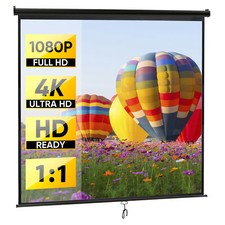Manual Pull Down Projector Screen 84" X 84" Format HD Home Theater Black