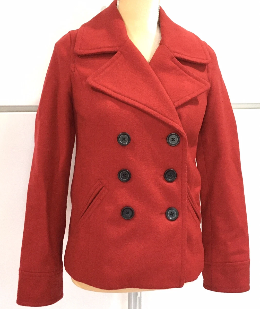 Women's Old Navy Red Wool Pea Coat XS Double Breasted Fitted Christmas Red  | eBay