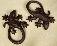 2er Set Metallfiguren Gecko Salamander Eidechse Gusseisen 15x10 cm Garten Deko