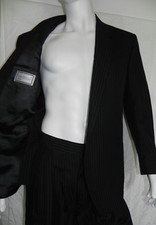 VINTAGE GIANNI VERSACE BLACK SILK JACKET HIGH WAIST PANT STRIPE SUIT 52 ITALY